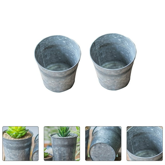 GOOHOCHY 2pcs Retro Flower Pot Bucket Planter Gardening Round Flower Bucket Garden Decor