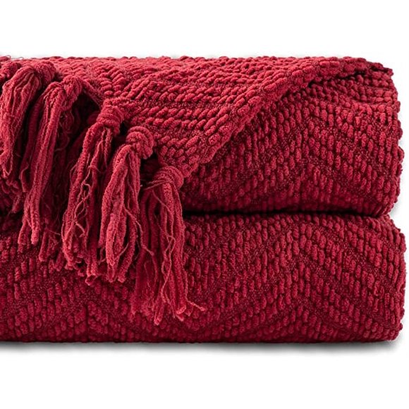 Battilo Red Throw Blanket for Couch, Knit Christmas Throw Blanket for Home Decor, Super Soft Cozy Warm Red Christmas Blanket for Winter,Holiday Blankets, 50" x 60"