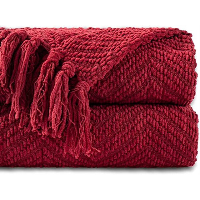 Battilo Red Throw Blanket for Couch, Knit Christmas Throw Blanket for Home Decor, Super Soft Cozy Warm Red Christmas Blanket for Winter,Holiday Blankets, 50" x 60"