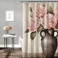thumbnail image 2 of Chilfamy Pink Roses Pretty Shower Curtain 100％ Polyester Bathroom Decor Set with Hooks 69x72, 2 of 7