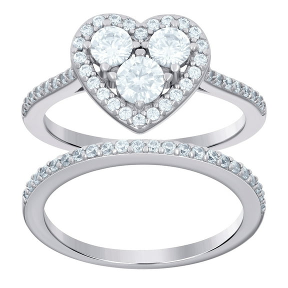 925 Sterling Silver Womens Cubic Zirconia Love Heart Duo Ring Set Ring Size 8 Statement Ring for Women