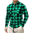 thumbnail image 2 of Dresfit Button Down Shirts Mens Long Sleeve Flannel Shirt 2026 Anti Wrinkle Color Block Plaid Tops Spring Button Up Slim Fit Dress Formal Shirt Green 2XL, 2 of 8