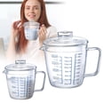 thumbnail image 2 of Glass Measuring Cup with Lid, Easy Grip Handle and V-Shaped Spout, Three Measurement Scale(OZ, Cup, ML), Coffee Milk Frothing Pitcher Latte Maker in Kitchen Restaurant, 2 of 6