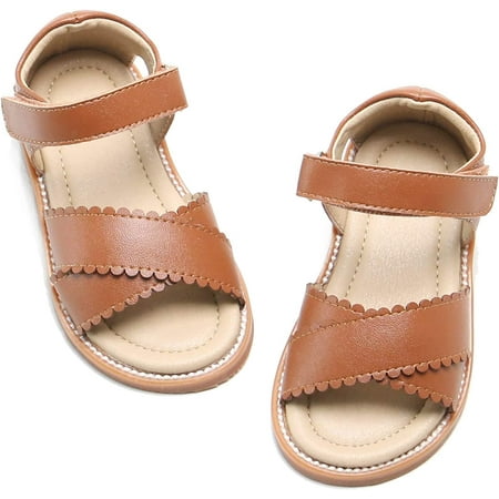 

QWZNDZGR Toddler Girl Sandals -Flower Girl Dress Shoes Open Toe Little Kid Summer Flats