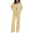 thumbnail image 2 of YHCY 2 Piece Zip Up Sweatsuits for Women Basic Long Sleeve Hooded Sweatshirt Long Straight Wide Leg Sweatpant Casual Comfy Soft Suits Plus Size Fall Trendy Sets Lounge Travel Tracksuits Beige 3Xl, 2 of 9