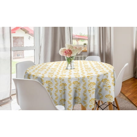 

Botanical Round Tablecloth Autumn Time Leafy Branches with Tansy Flowers on a Plain Background Circle Table Cloth Cover for Dining Room Kitchen Decor 60 Earth Yellow and White by Ambesonne