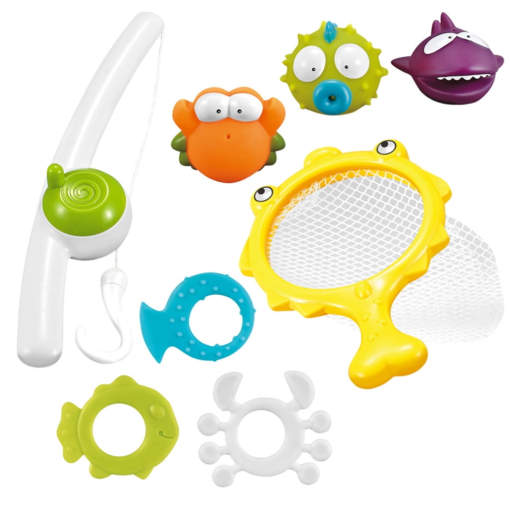 Bowake Baby Fishing Toy Bathing Floating Soft Rubber Water Tub Squirts