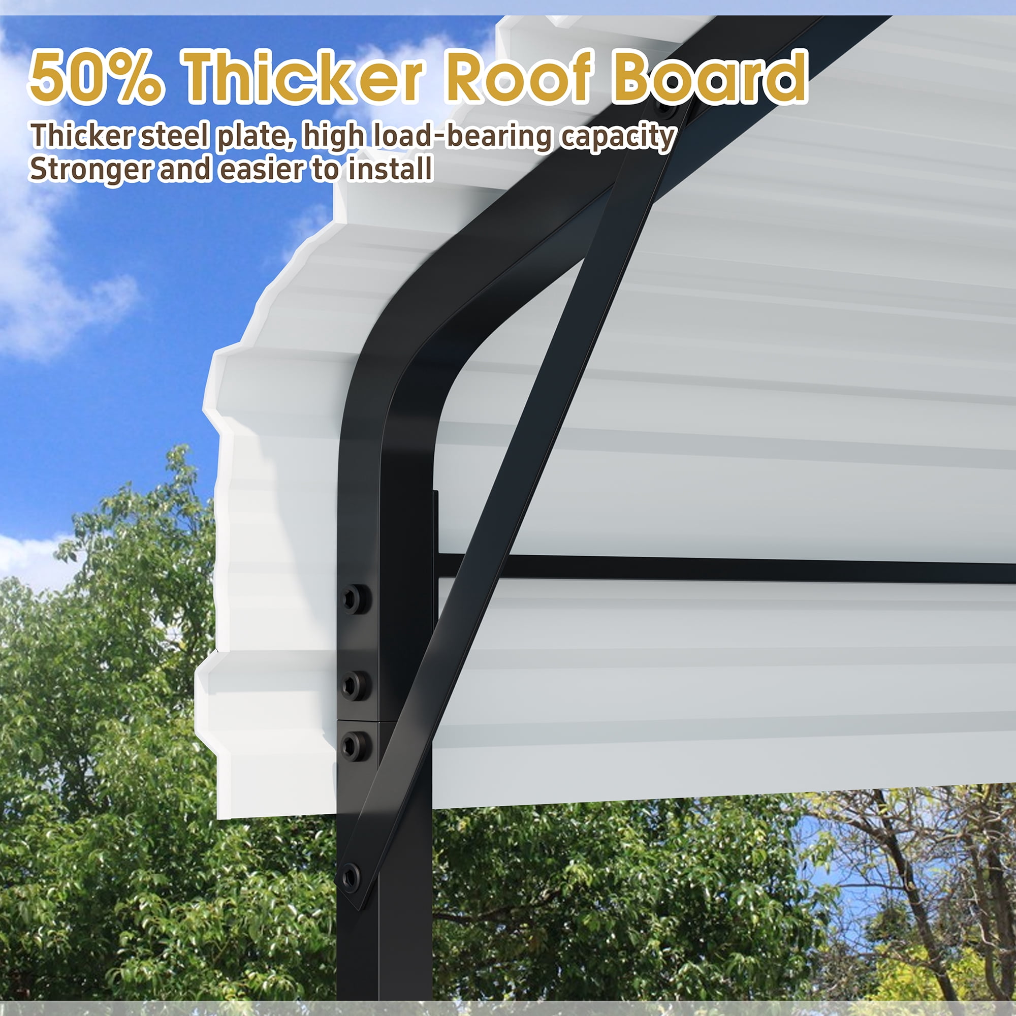 Walsunny 12X15ft Steel Carport, Outdoor Heavy Duty Carport Canopy with Galvanized Steel Roof, Metal Carport Extra Large Garage Car Storage Shelter, White
