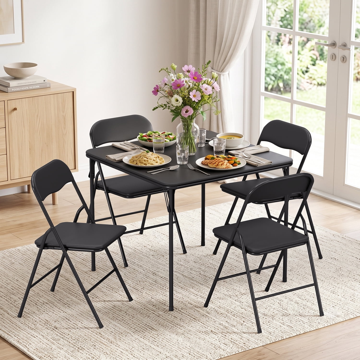 Plastic Development Group Black 5-Piece Table & Chair Set, Vinyl