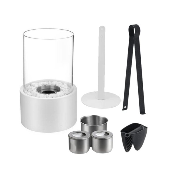 Chimenea de alcohol de para interior y exterior, compacta, con quemador de invierno, para comedor y jardín , blanco