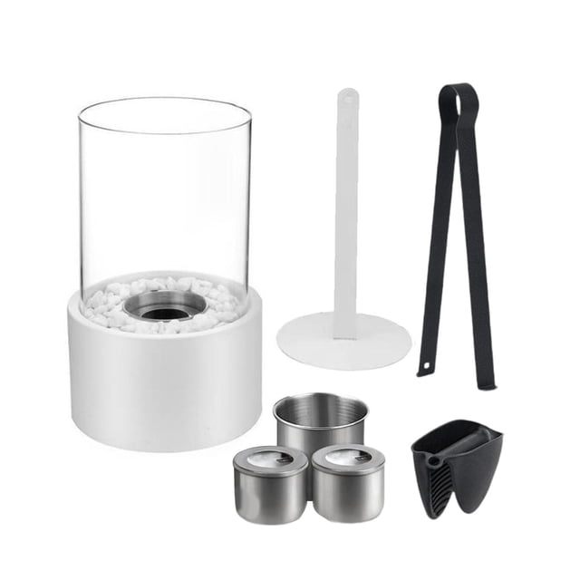Chimenea de alcohol de para interior y exterior, compacta, con quemador de invierno, para comedor y jardín , blanco