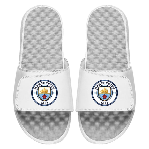 Men's ISlide  White Manchester City Primary Logo Slide Sandals