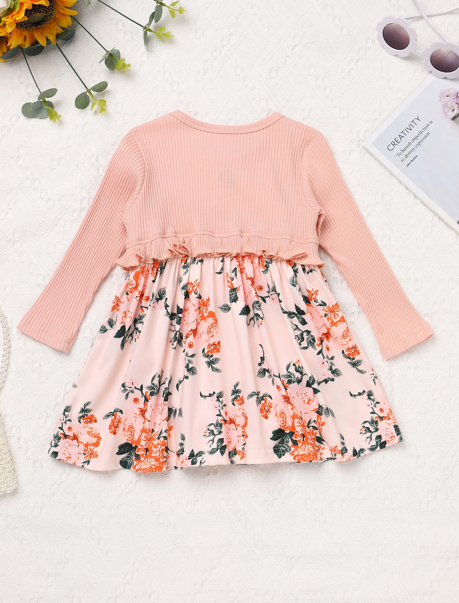 IWEMEK Floral Dresses for Baby Girl Round Neck Winter Comfy Outfits Birthday Party Trendy Dress 2025
