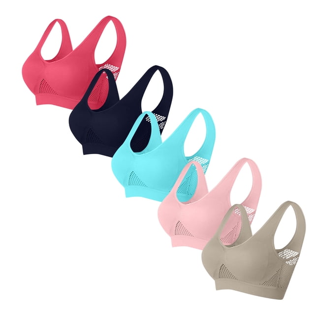Sujetador de poliéster para mujer, ropa interior de uso diario, de talla grande, sin aros, de color liso, 5 piezas