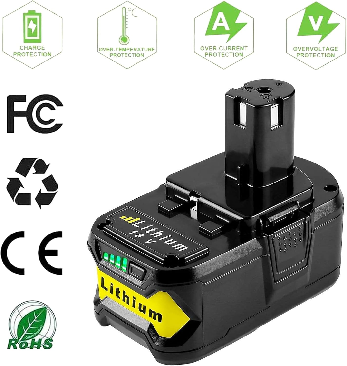 18v 5.0Ah Lithium lon Replacement Battery, Compatible with Ryobi 18v One+ Power Tools and Charger P100 P102 P103 P104 P105 P107 P108 P109