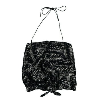 Michael Kors Women's Tankini Top Swimsuit Halter Tie Hem Black Palms XS New