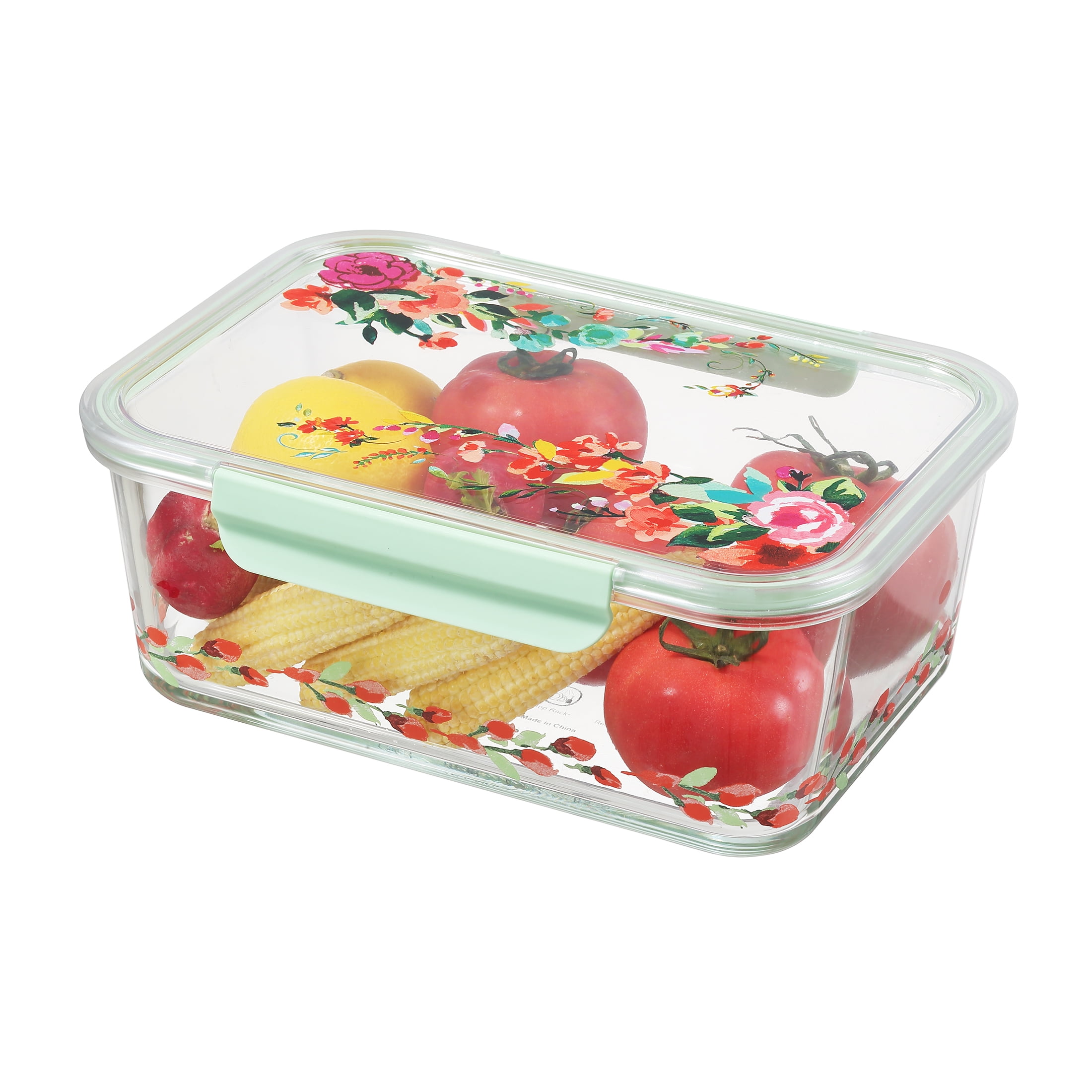 (4 pack) The Pioneer Woman Painted Meadow 10-Cup Rectangle Glass Food Storage Containers with Tritan Lid