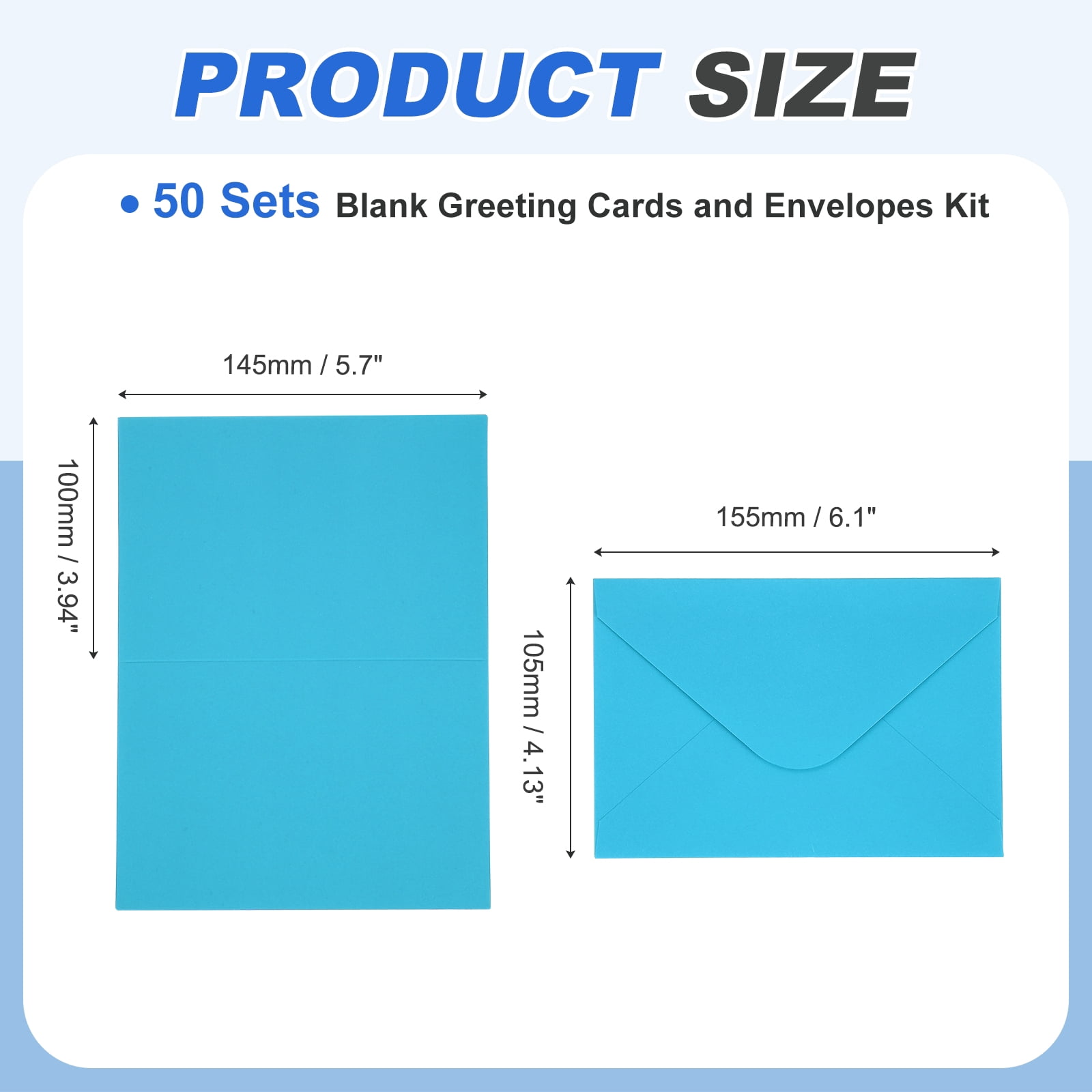 Uxcell 4 x 6" Blank Greeting Cards and Envelopes, 50Sets Half Fold Note Cards and Envelopes 250g Thick Cardstock for DIY Wedding Birthday Party Invitations, Lake Blue