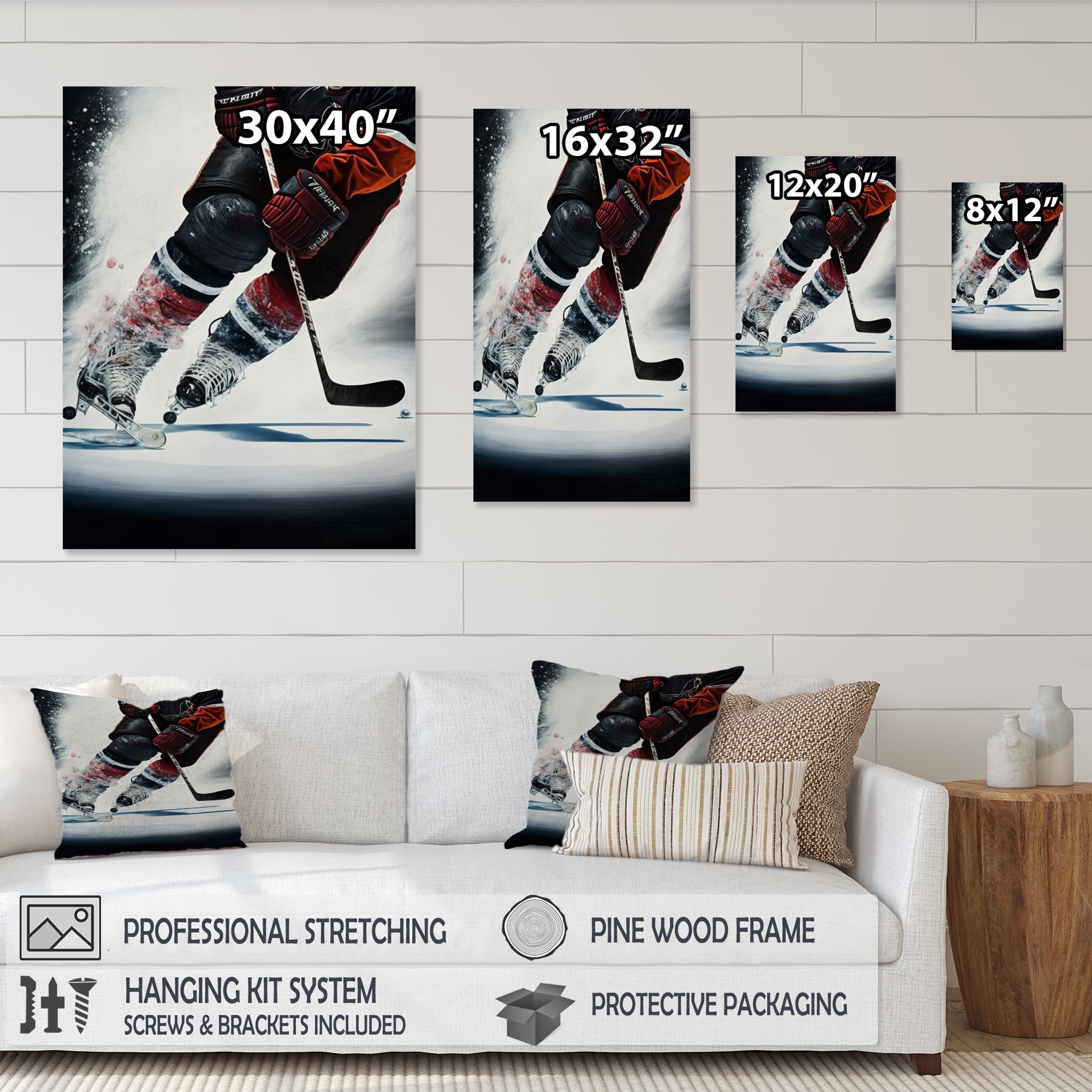 Designart Hockey Player On Ice During Game V Canvas Wall Art