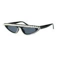 thumbnail image 2 of Womens Large Rhinestone Bling Flat Top Narrow Cat Eye Goth Sunglasses Black, 2 of 4