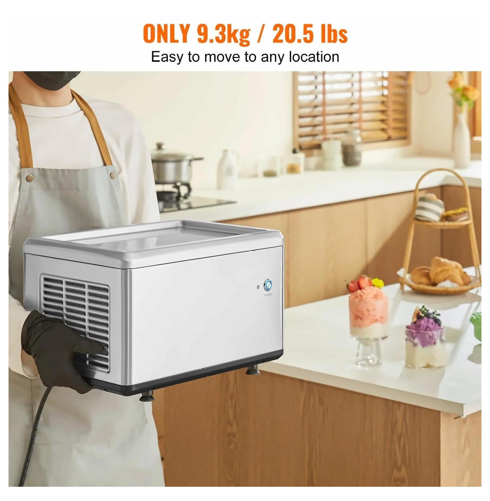 Fried Ice Cream Roll Machine, 12.6" Stainless Steel Pan Maker with Compressor & 2 Scrapers, Frozen Yogurt Ice Cream Roller for Home & Commercial Use