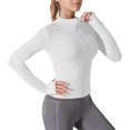 thumbnail image 3 of Sentmoon Chandails à Manches Longues Séchage Rapide Chandails de Golf pour Femmes Col Rond avec Fermeture Éclair Respirant Coupe Régulière Chandails de Soleil pour la Course et le Yoga Blanc P, 3 of 7