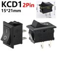 thumbnail image 2 of 5/20/100Pcs KCD1 15*21mm 2Pin ON-OFF Boat-shape Switch 10*15mm Snap-in Rocker Switch KCD Switches ,Easy to Install, 2 of 6