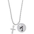 thumbnail image 1 of Delight Jewelry Silvertone Simple Plain Small Cross Silvertone Script Initial Disc - F - Charm Necklace, 20"+3", 1 of 4