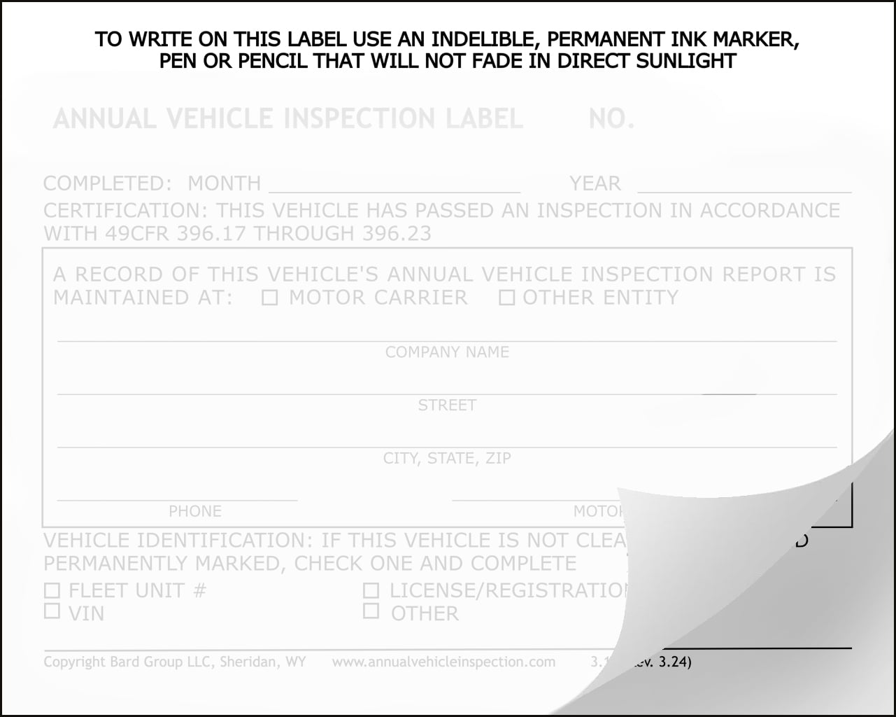 Annual Vehicle Inspection Label. 2-Ply Laminated Sticker. 100-PACK. Adhesive Vinyl, DOT Compliant.