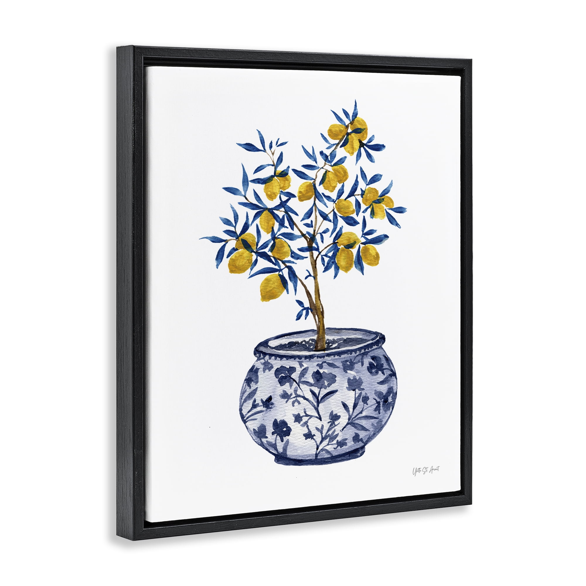 Stupell Industries Lemon Tree in Chinoiserie Food & Beverage Painting Black Floater Framed Canvas Art Print Wall Art, 25 x 31