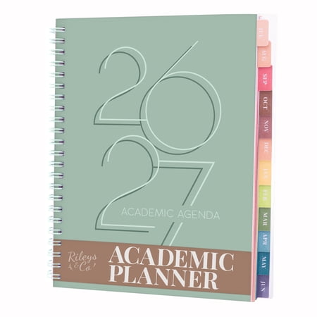 Rileys Academic Planner 2026-2027, Daily, Weekly & Monthly Planner, July 2026 - June 2027, Student Notes Pages, Twin-Wire Binding, Weekly Agenda for School & Work (8 x 6-Inches, Deco, Green)