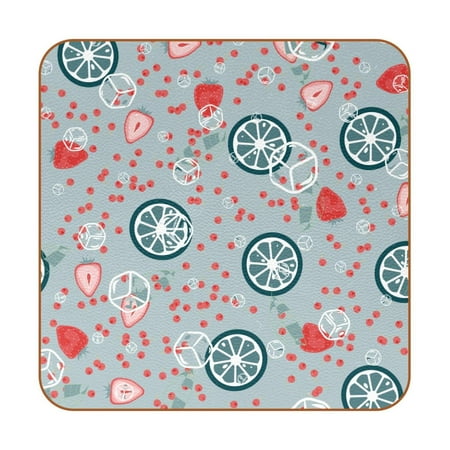 

OWNTA Lemon Strawberry Ice Cubes Pattern Premium 6-Piece Square Coaster Set in Microfiber Leather - Non-Slip & Absorbent Cup Mats