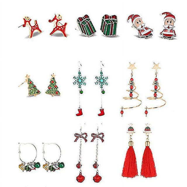 9 pares de pendientes navideños, pendientes para mujer, pendientes con forma de árbol y copo de nieve para niña