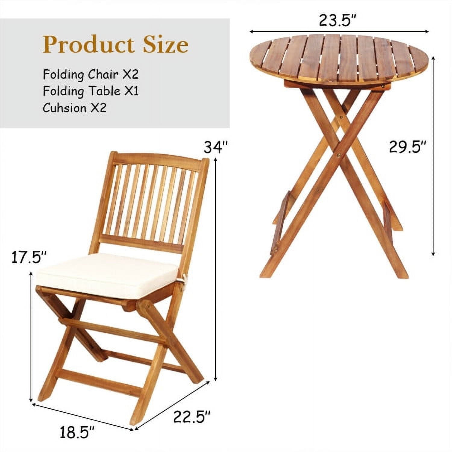 Aimee Lii 3 Pieces Patio Folding Bistro Set with Padded Cushion and Round Coffee Table, White
