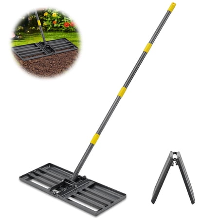 FENHRTVM Lawn Leveling Rake, Heavy Duty 30"x10" Foldable Leveler Plate, 5FT Adjustable Stainless Steel Leveling Rake, Reinforced Welds level rake for Soil, Dirt, Ground, Yard, Top Dressing