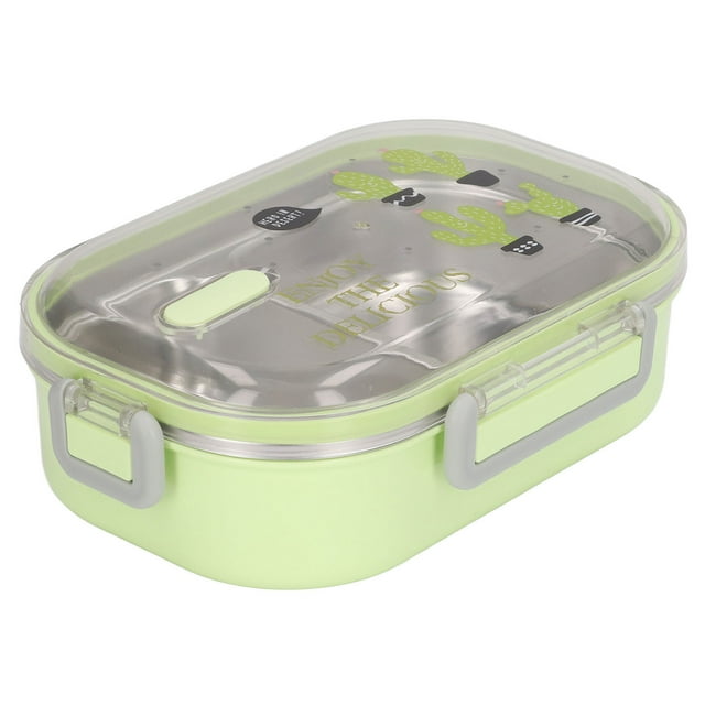 Stainless Steel Lunch Box, Thermal Insulation Lunch Box Illustration Style For School For Children Transparent Green Cactus