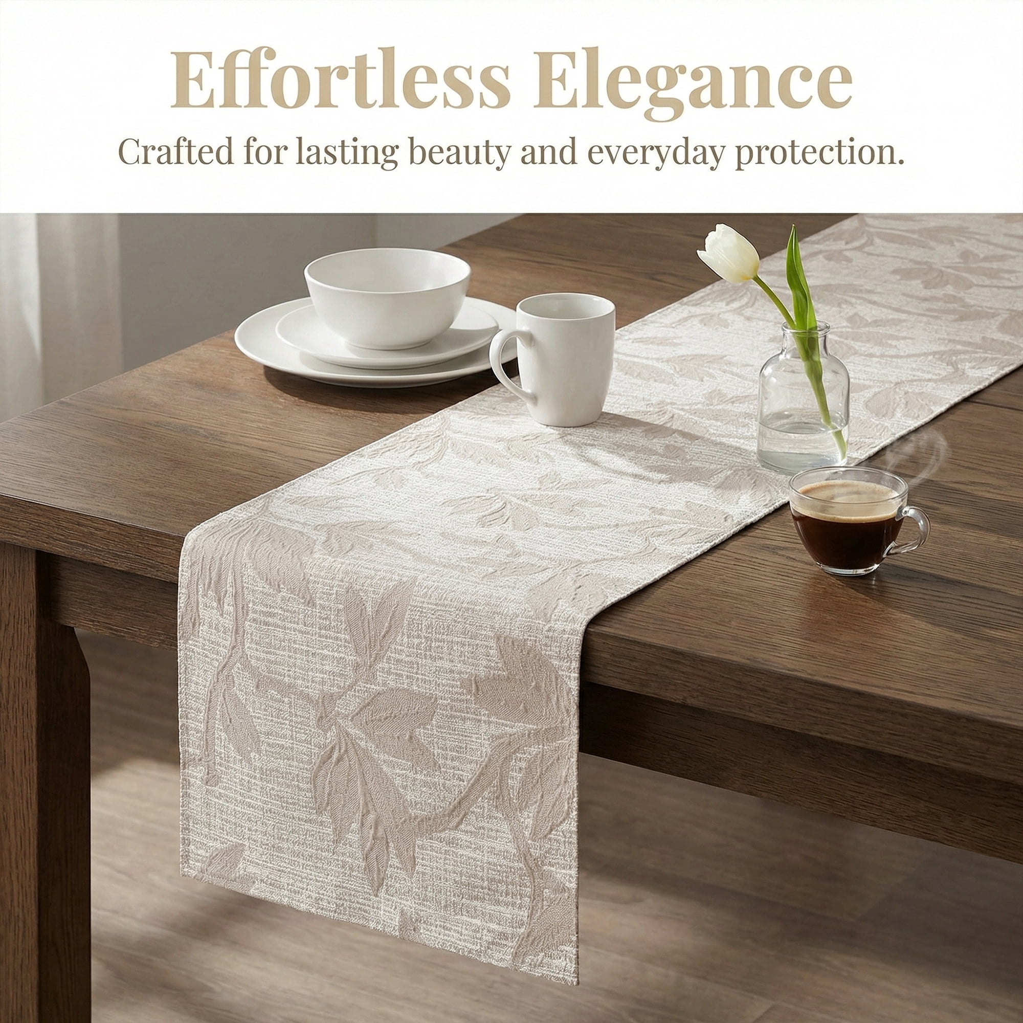 Unique Bargains Long Floral Polyester Table Runner for Kitchen Decor Gray 13.8"x82.7"