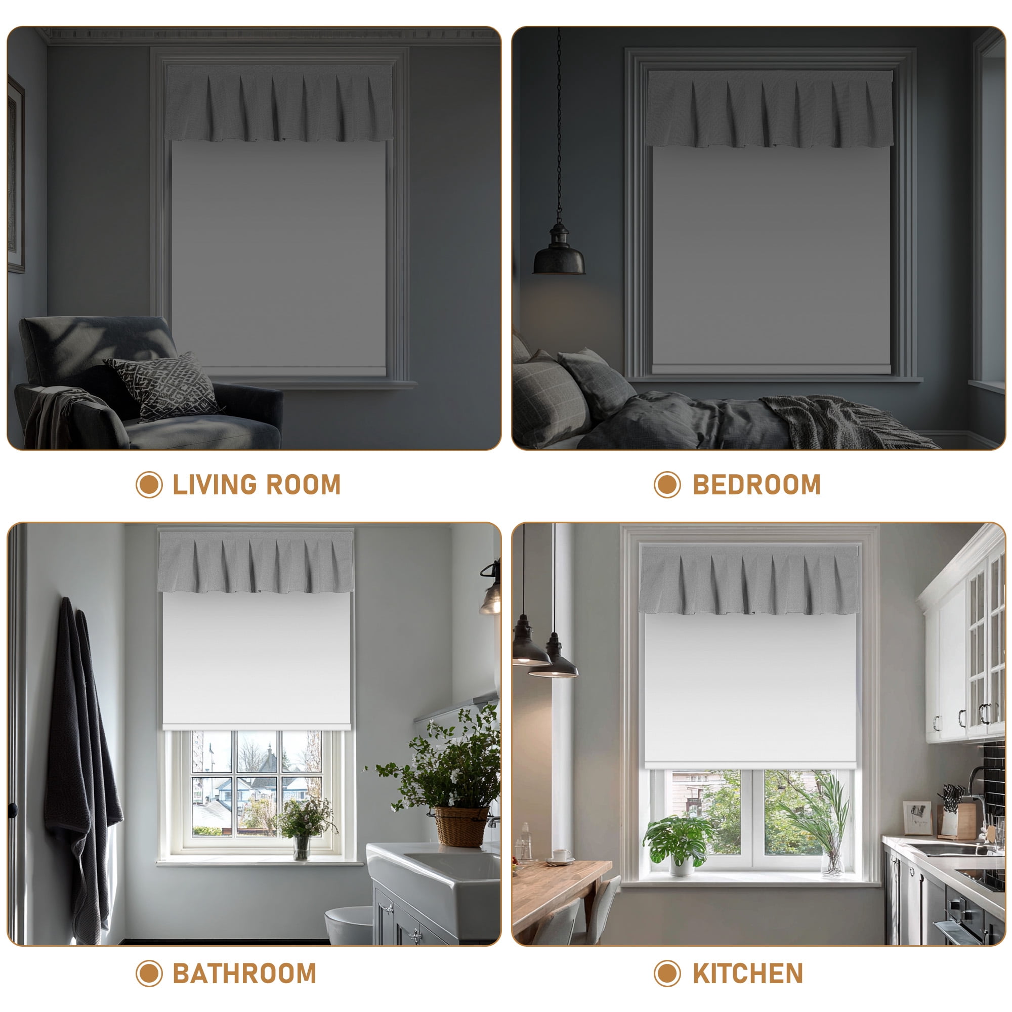 BERISSA No Drill Blinds for Indoor Windows, Blackout Roller Shade With Valance, Room Darkening Noise Reduction Thermal Insulation Roller Blinds for Office and Home,Easy to Install,34"W X 56"H,White