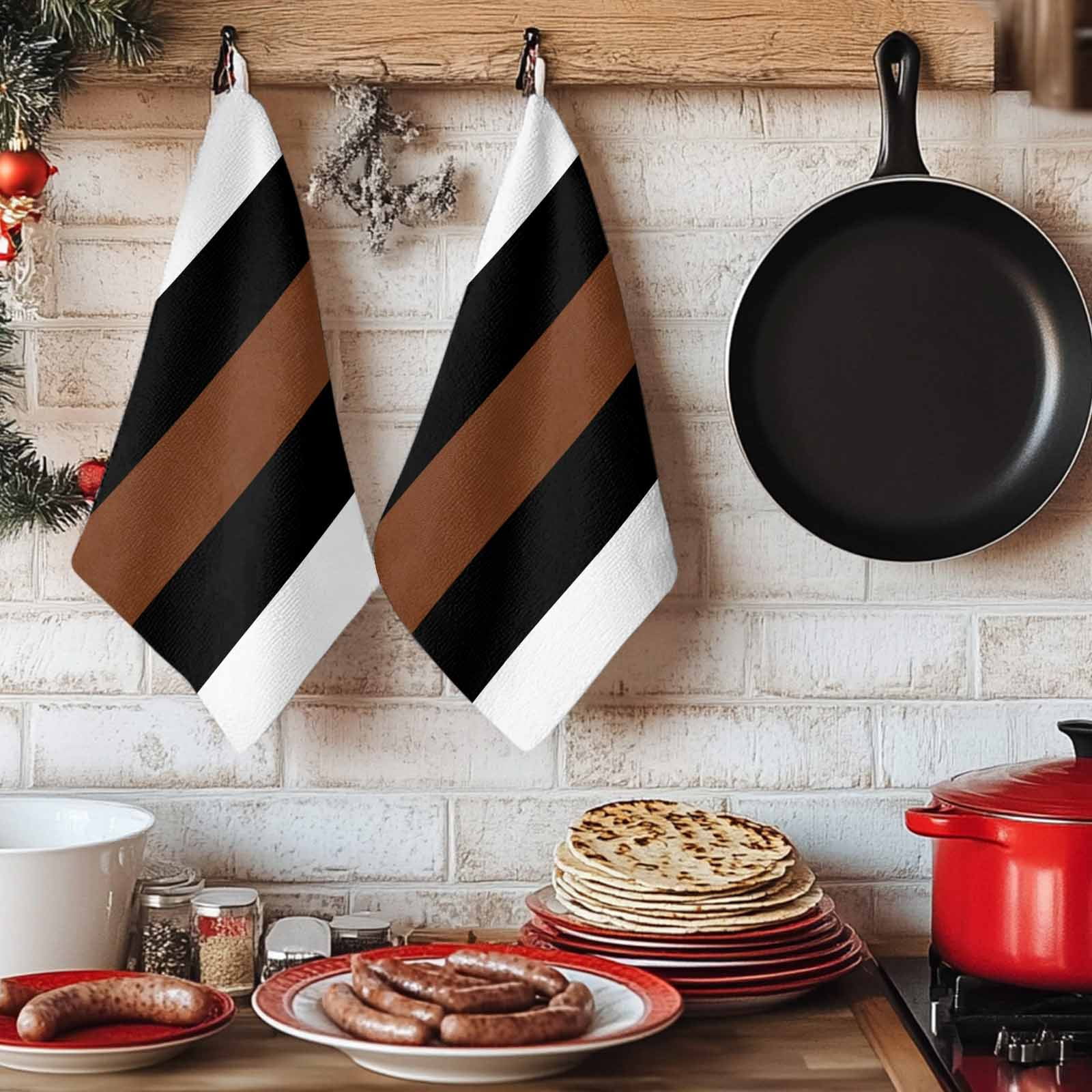 Brown Black White Kitchen Towels Set of 2, Contemporary Boho Modern Art Soft Microfiber Dish Towels, Absorbent Quick-Dry Washable Dishcloths for Kitchen Cleaning, Drying Dishes, 18x28 Inches