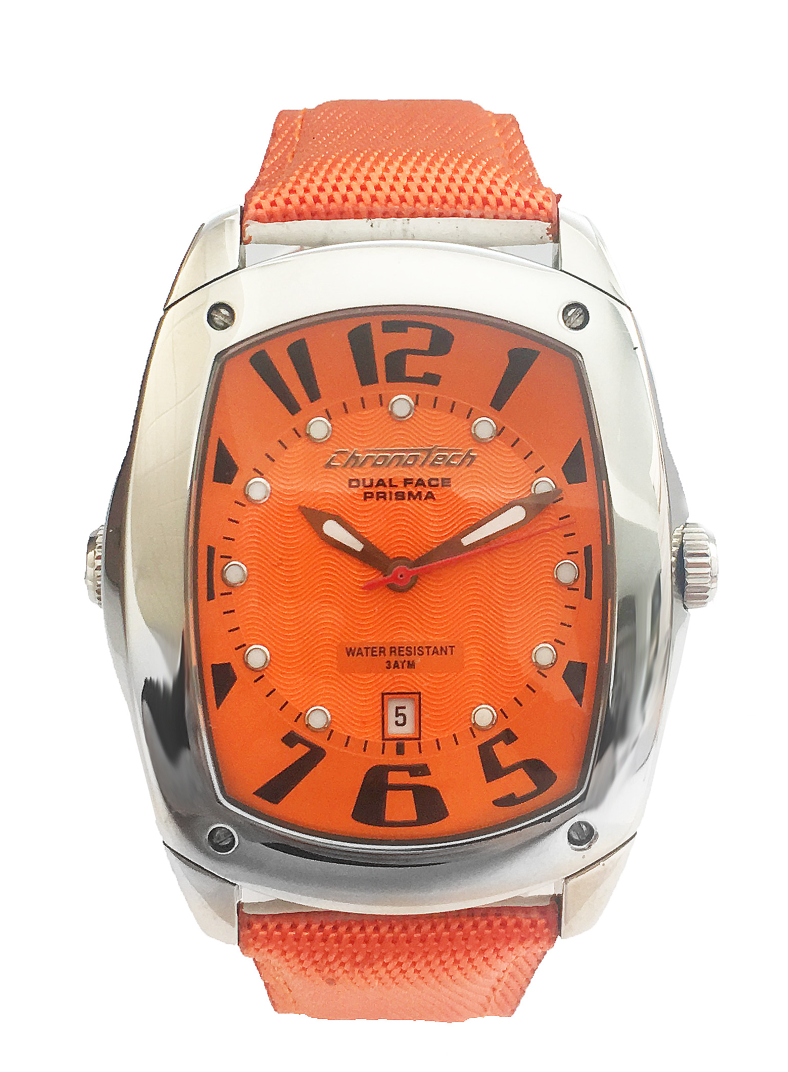 Chronotech Orologio Unisex Analogico Al Quarzo. Cassa In Acciaio E Cinturino In Pelle Di Vitello Arancione. Modello CT7696M-04.