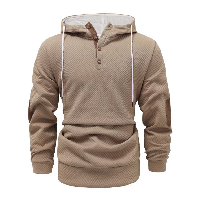 Styesk Mens Shirts Men Solid-Color Casual Loose Fashionable Button Drawstring Long Sleeve Hooded Blouse