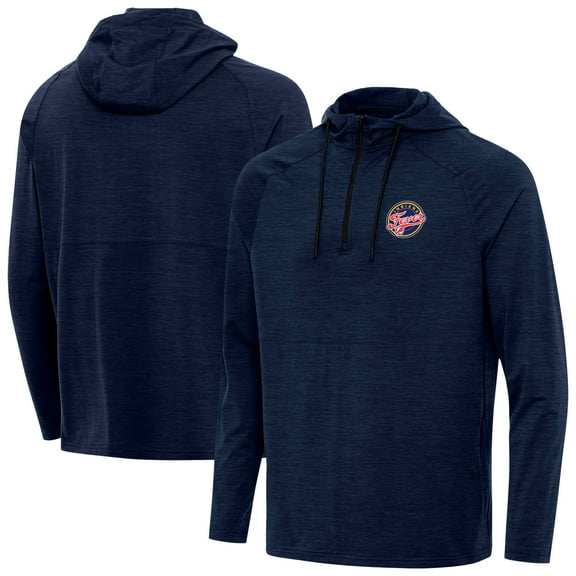 Men's Antigua Heather Navy Indiana Fever Spikes Raglan Quarter-Zip Hoodie