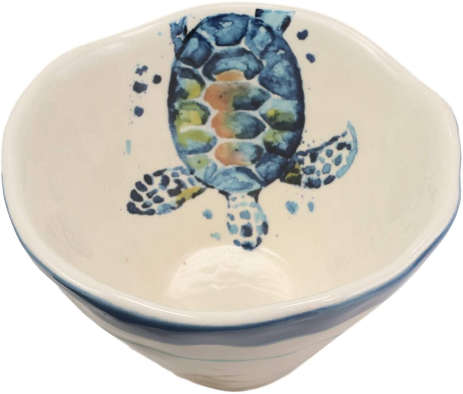 Small Soup Bowl, 1 PC Ebros Blue And White Sea Turtle Ceramic Dinnerware 