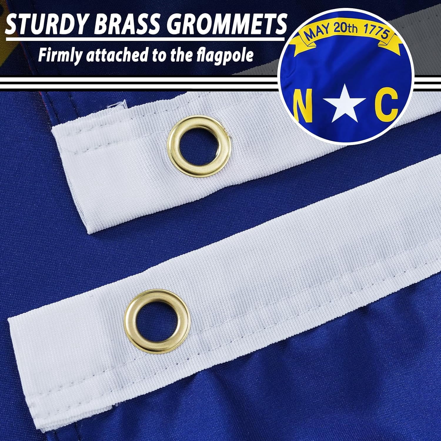FLAGWIN North Carolina Flag 3x5 FT - Embroidered Polyester North Carolina State Flag with Brass Grommets - Vivid Color and Fade Proof State of NC Flag 3x5 Outdoor