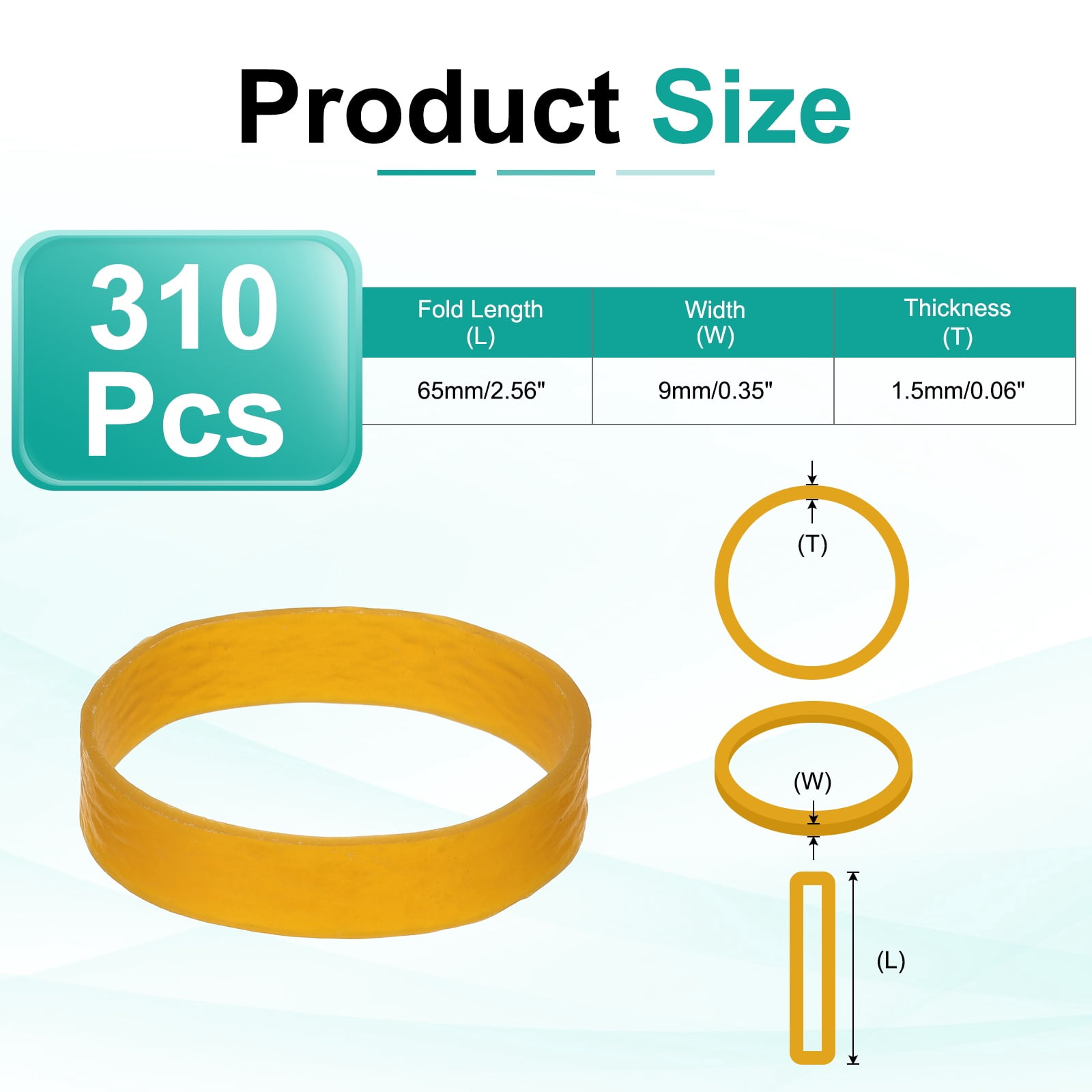 310Pack Rubber Bands, 2.56x0.35 Inch Elastic Bands for Office Supplies, Yellow