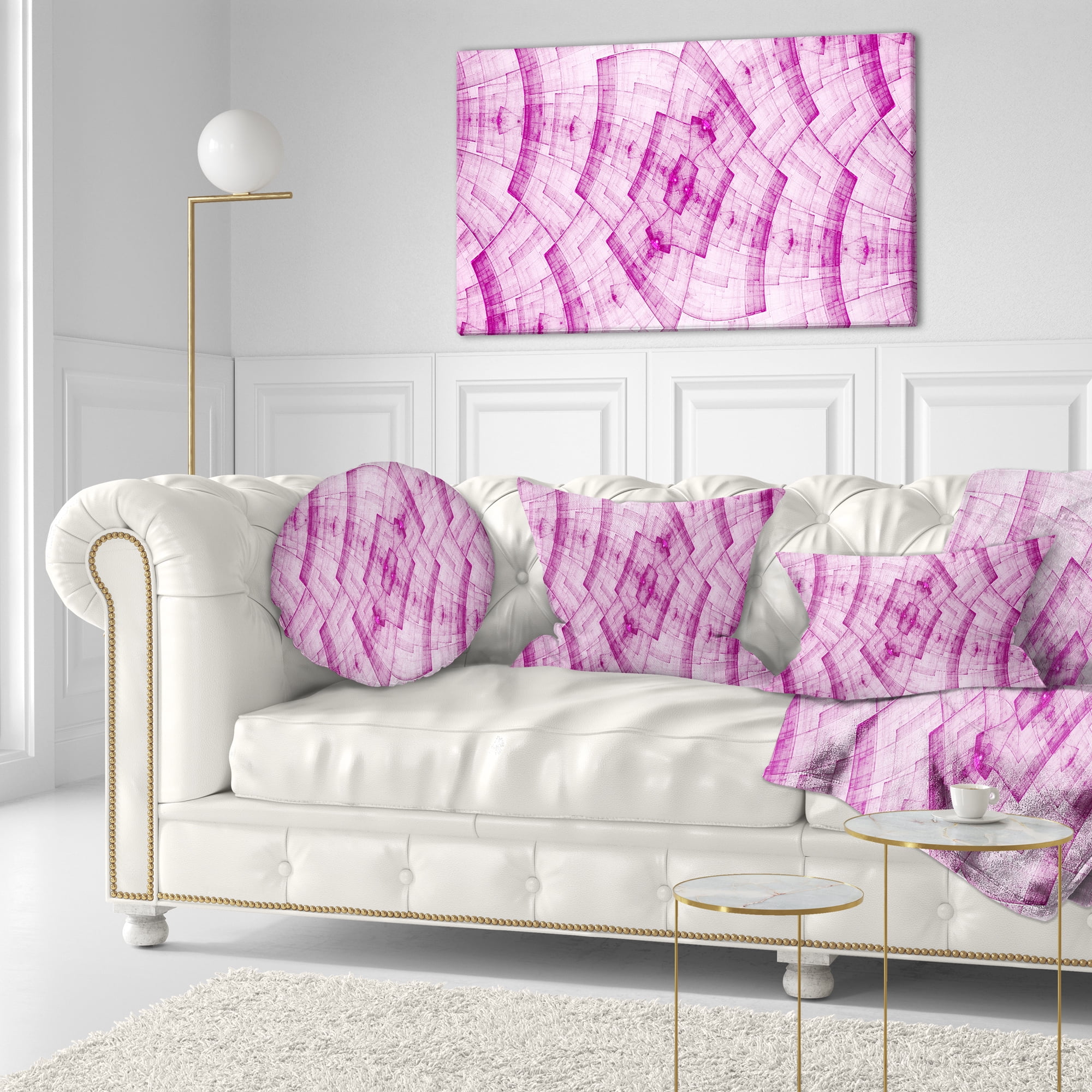 Designart Light Pink Psychedelic Fractal Metal Grid - Abstract Throw Pillow - 12x20