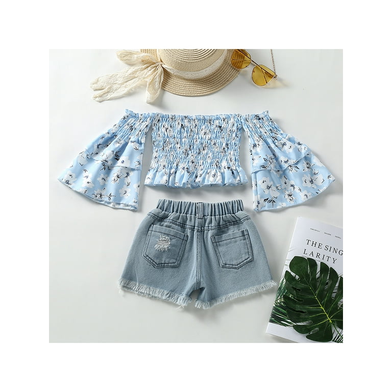 Summer Crop Top And Denim Shorts Set Out For Teenage Girls Outfit In Sizes  4 12 220620 From Jiao09, $14.18