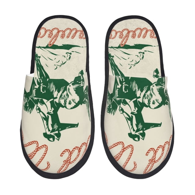 Fotbe West Cowboys Pantuflas Peludas para Mujer con Estampado, Zapatillas de Peluche, Zapatos de Invierno para Casa, Uso Interior y Exterior-Medium