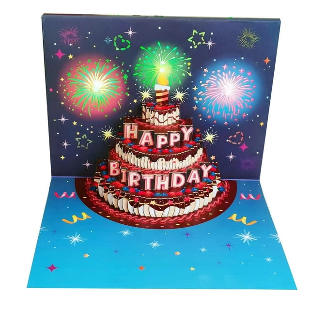 Happy Birthday Music Lighting Three Greeting Card Singing Birthday Card Hollow Paper Carving Gift 3D Birthday Card