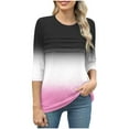 thumbnail image 4 of TKLPEHG Womens 3/4 Sleeve Tops Crew Neck Dressy Casual Blouses Loose Fitted Summer Fashion Gradient Color Tshirt Womens Clothes (Black,XXL), 4 of 6